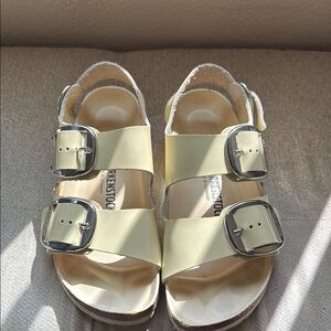 Birkenstock Cream Two-Strap Sandals with Contoured Footbed
